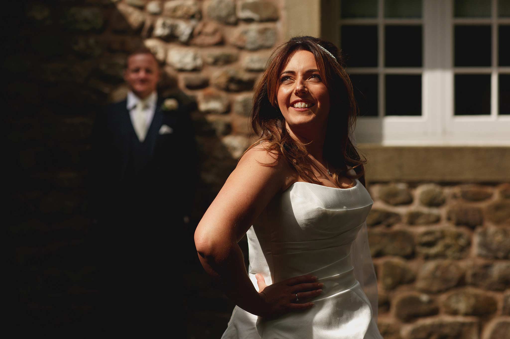 Creative Inn at Whitewell wedding photographs using harsh lighting.