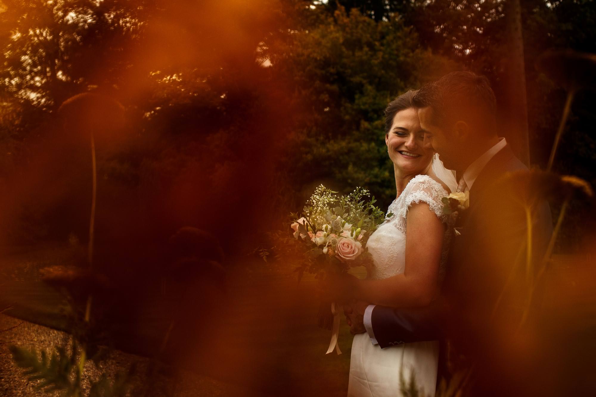 Bride and groom portrait in the gardens at Iscoyd Park