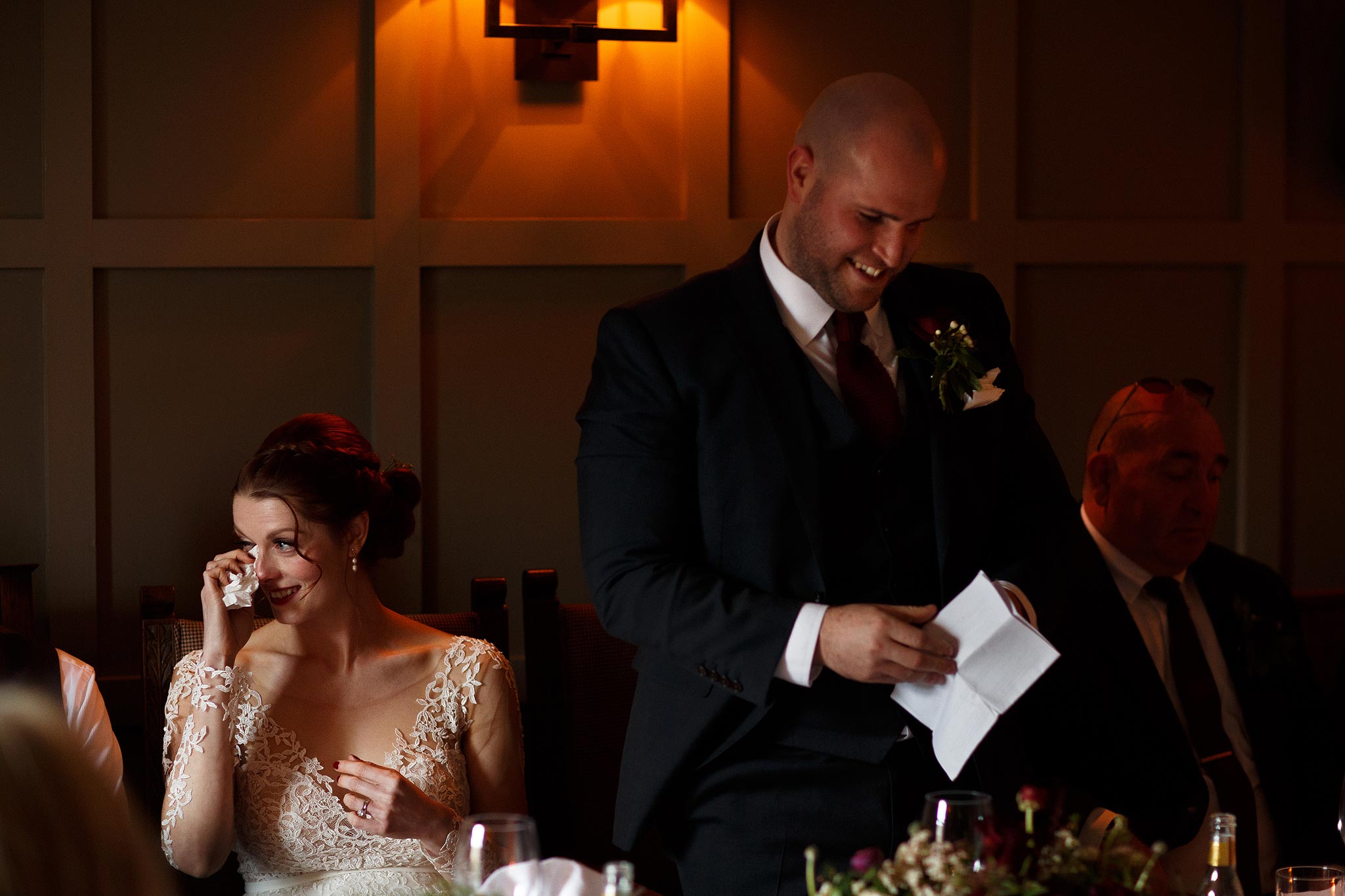 Groom making a speech during his wedding at the Assheton Arms 