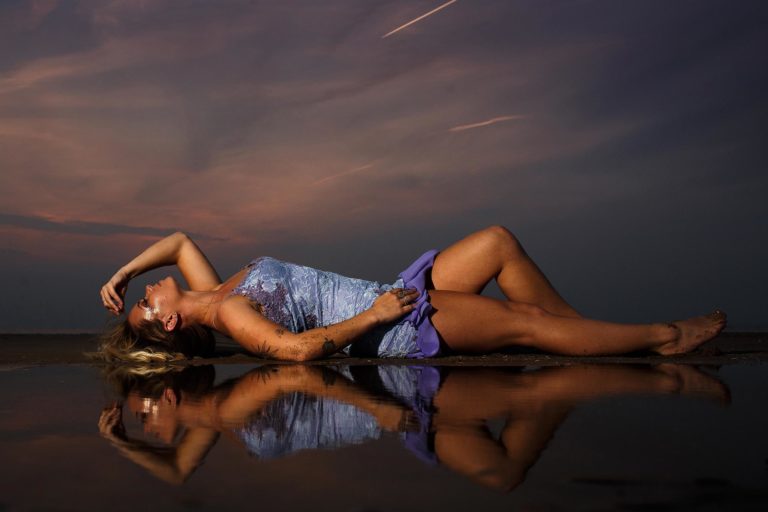 Mermaid photoshoot of a alternative bride on a beach