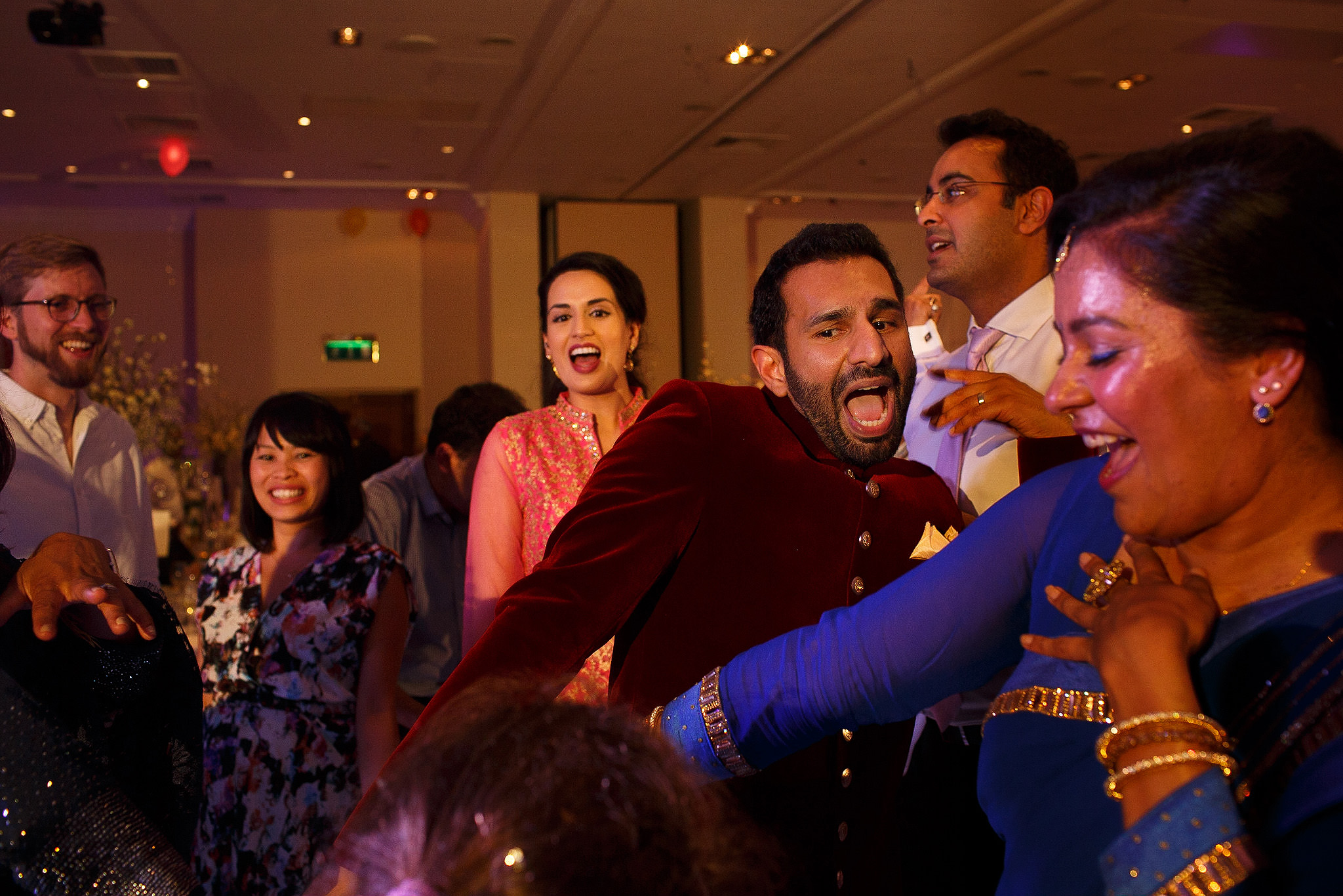 Guests dancing at Indian wedding reception