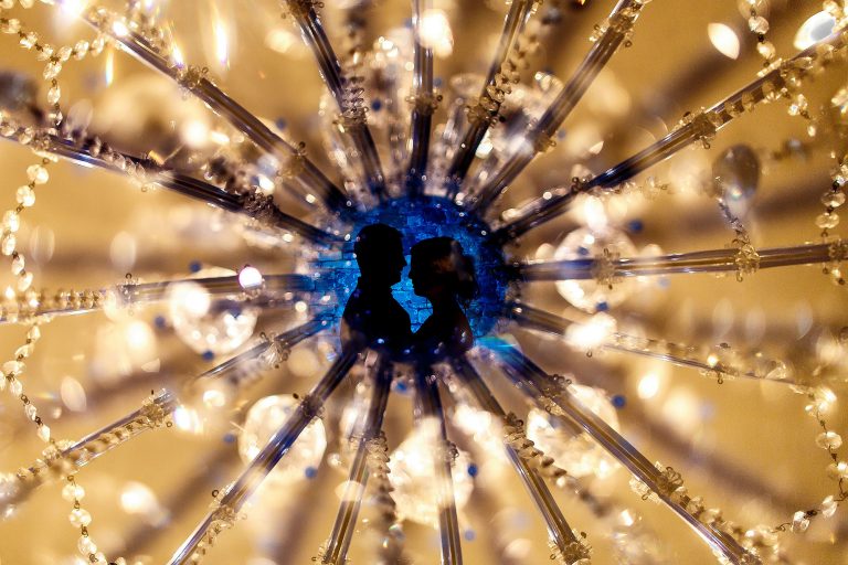Creative multiple exposure wedding photograph of a silhouetted bride and groom | Eaves Hall wedding photography by Toni Darcy
